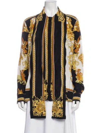 Pre-owned Versace Silk Printed Blouse In Black