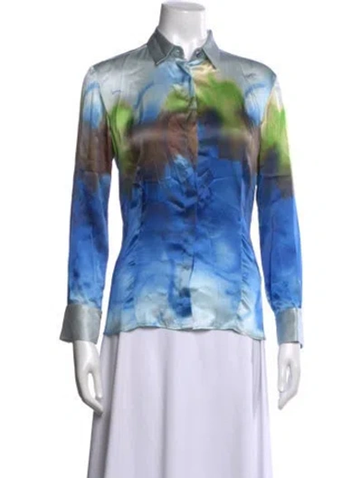 Pre-owned Versace Silk Printed Blouse In Blue