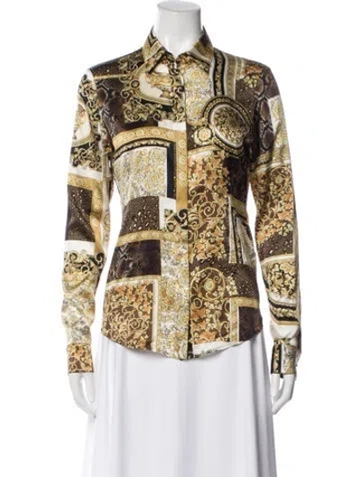 Pre-owned Versace Silk Printed Blouse In Brown