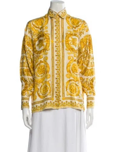 Pre-owned Versace Silk Printed Blouse In Gold