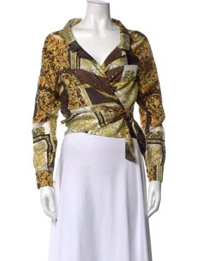 Pre-owned Versace Silk Printed Blouse In Gold