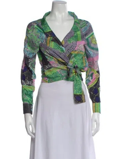 Pre-owned Versace Silk Printed Blouse In Green