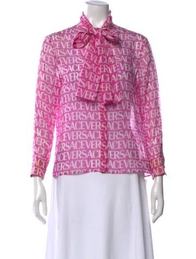 Pre-owned Versace Silk Printed Blouse In Pink