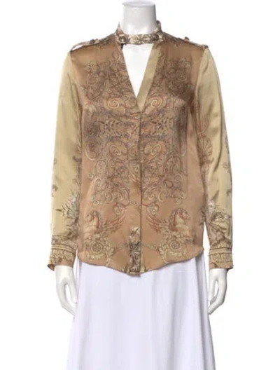 Pre-owned Versace Silk Printed Blouse W/ Tags In Gold