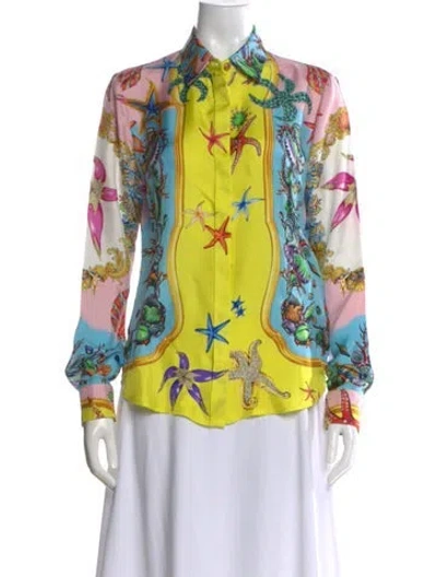 Pre-owned Versace Silk Printed Blouse In Yellow