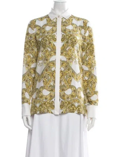 Pre-owned Versace Silk Printed Blouse In Yellow