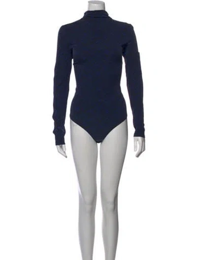 Pre-owned Versace Silk Printed Bodysuit In Black/blue