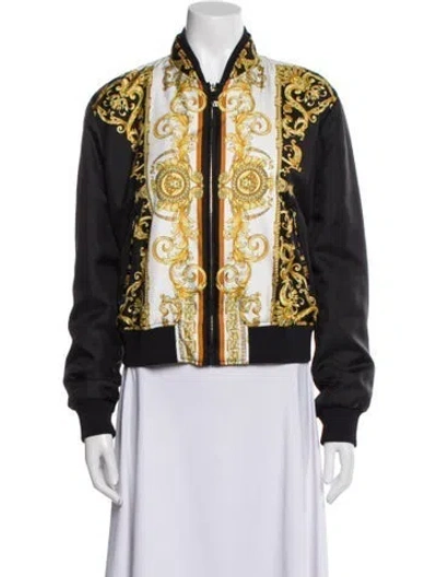 Pre-owned Versace Silk Printed Bomber Jacket In Black