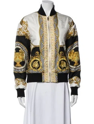 Pre-owned Versace Silk Printed Bomber Jacket In Black