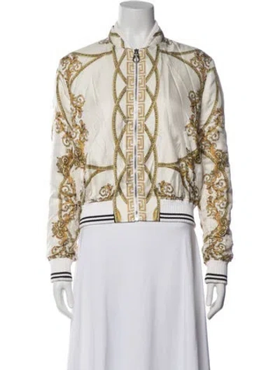 Pre-owned Versace Silk Printed Bomber Jacket In Neutrals