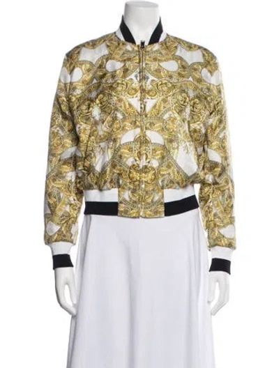 Pre-owned Versace Silk Printed Bomber Jacket In Yellow