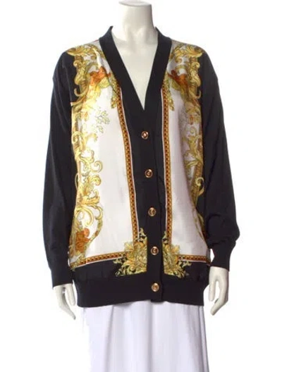 Pre-owned Versace Silk Printed Button-up Top In Black