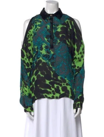 Pre-owned Versace Silk Printed Button-up Top In Green