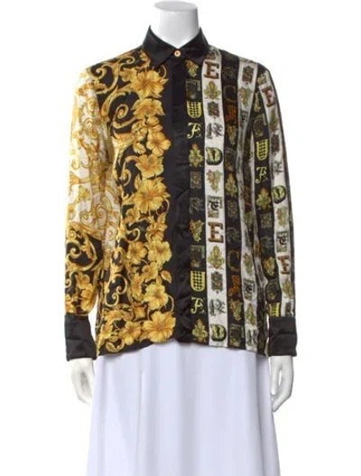 Pre-owned Versace Silk Printed Button-up Top In Multi