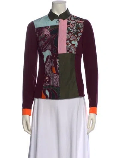 Pre-owned Versace Silk Printed Button-up Top In Multi