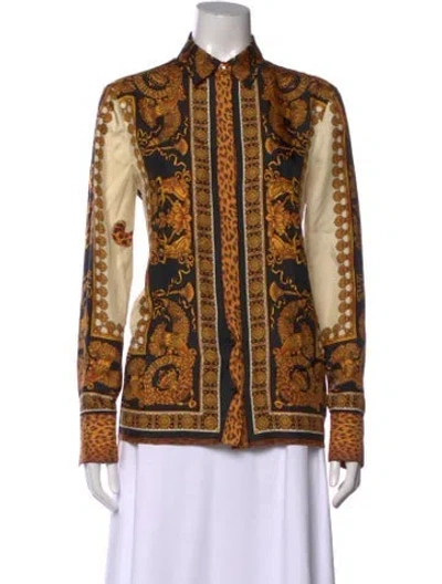 Pre-owned Versace Silk Printed Button-up Top In Multi