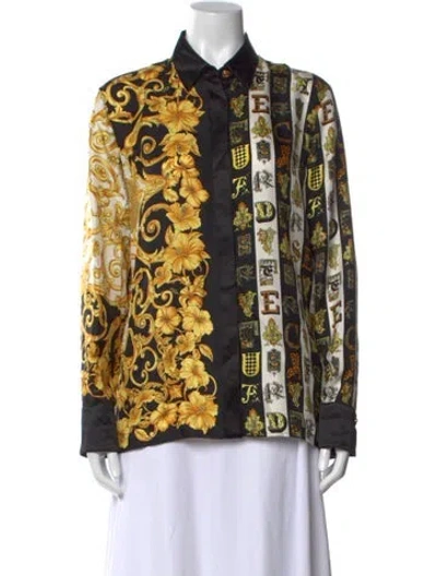 Pre-owned Versace Silk Printed Button-up Top In Multi