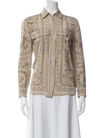 Pre-owned Versace Silk Printed Button-up Top In Neutral