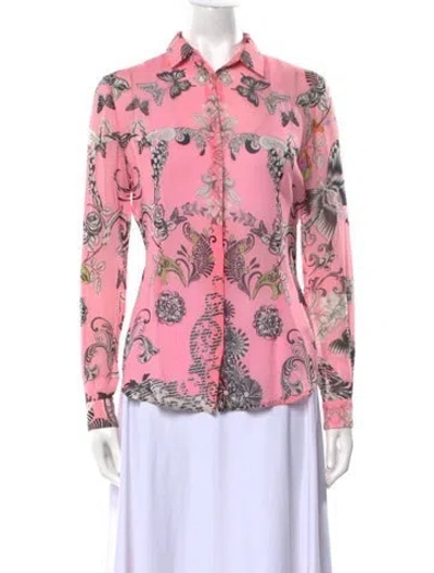 Pre-owned Versace Silk Printed Button-up Top In Pink