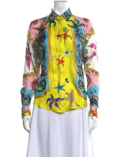 Pre-owned Versace Silk Printed Button-up Top In Pink