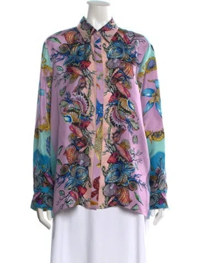 Pre-owned Versace Silk Printed Button-up Top W/ Tags In Multi
