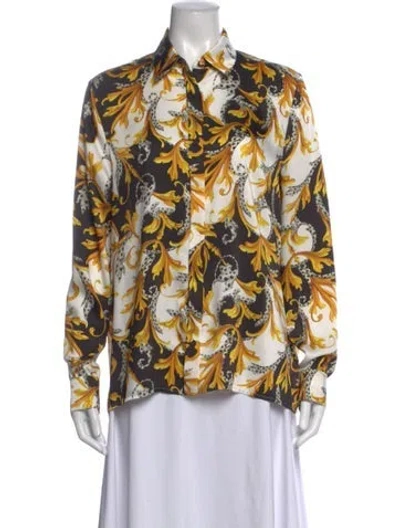 Pre-owned Versace Silk Printed Button-up Top In White