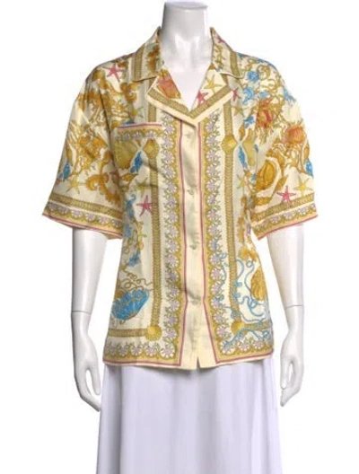 Pre-owned Versace Silk Printed Button-up Top In Yellow