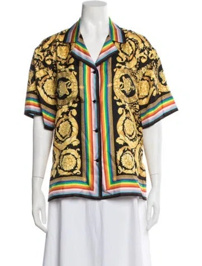 Pre-owned Versace Silk Printed Button-up Top In Yellow