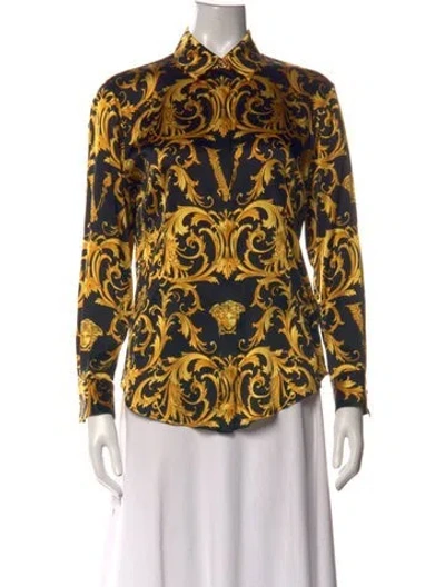 Pre-owned Versace Silk Printed Button-up Top In Yellow
