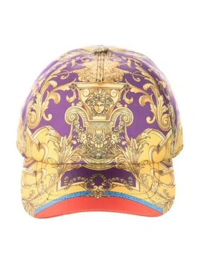 Pre-owned Versace Silk Printed Cap In Yellow