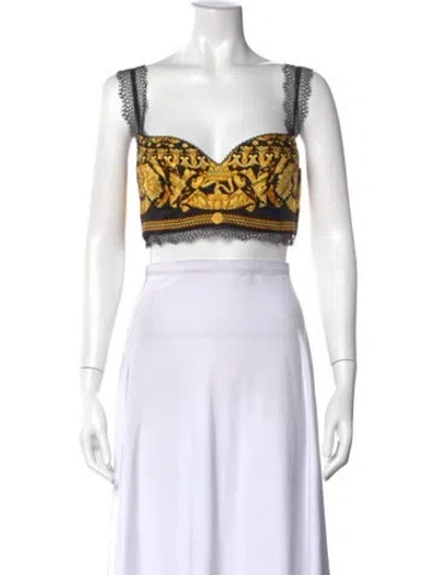 Pre-owned Versace Silk Printed Crop Top In Black