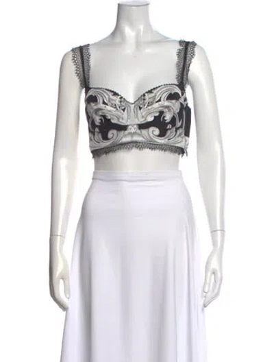 Pre-owned Versace Silk Printed Crop Top In Black