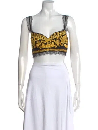 Pre-owned Versace Silk Printed Crop Top In Black/yellow