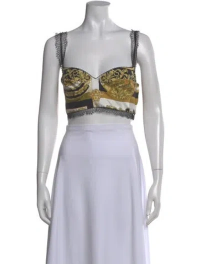 Pre-owned Versace Silk Printed Crop Top In Gray