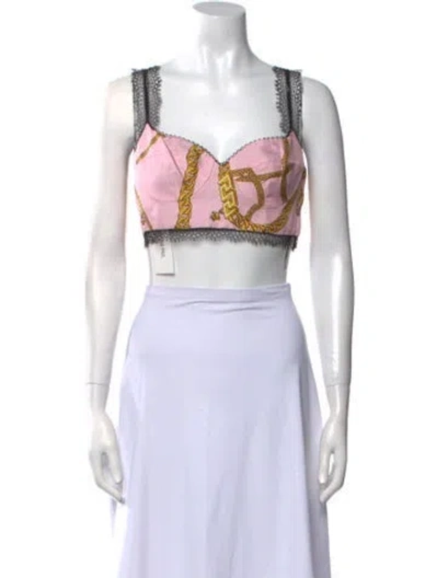 Pre-owned Versace Silk Printed Crop Top In Pink