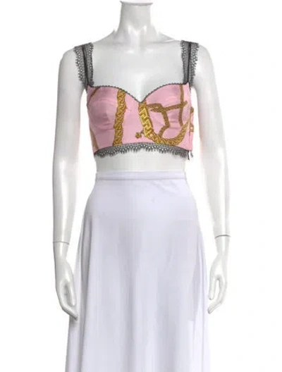 Pre-owned Versace Silk Printed Crop Top W/ Tags In Yellow