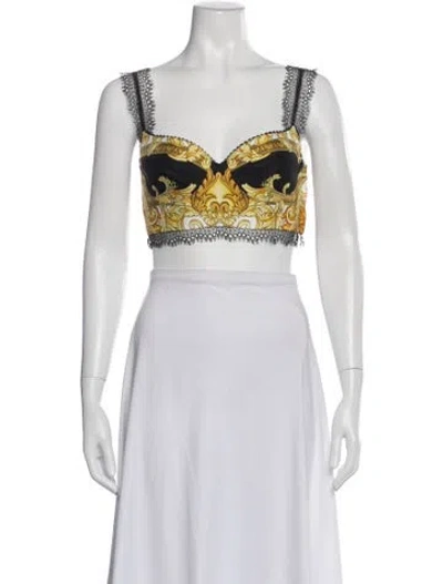 Pre-owned Versace Silk Printed Crop Top In White