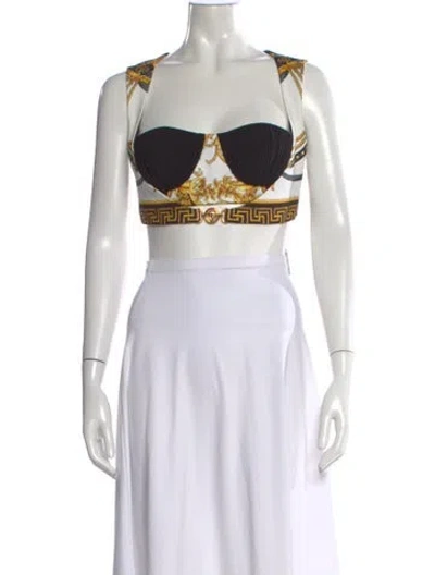 Pre-owned Versace Silk Printed Crop Top In White