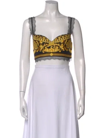 Pre-owned Versace Silk Printed Crop Top In Yellow