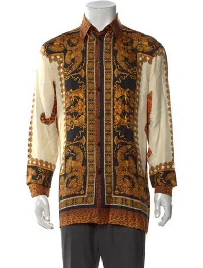 Pre-owned Versace Silk Printed Dress Shirt In Black/neutrals