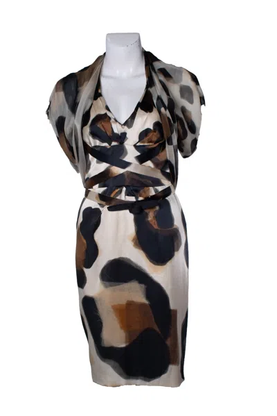 Versace , Silk Printed Dress With Bolero In Brown