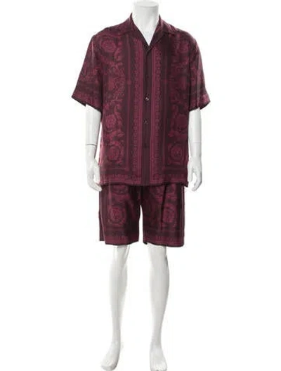 Pre-owned Versace Silk Printed Lounge Set In Burgundy