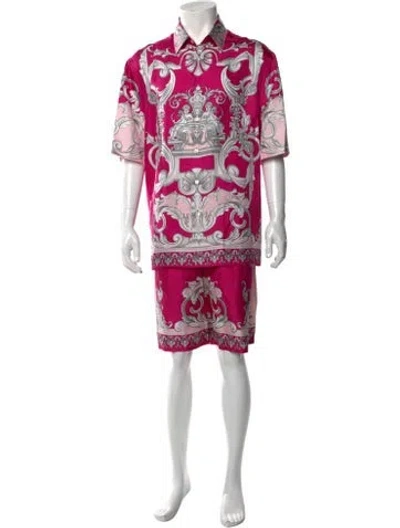 Pre-owned Versace Silk Printed Pajama Set W/ Tags In Pink