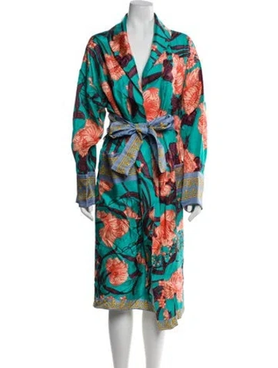 Pre-owned Versace Silk Printed Robe In Blue