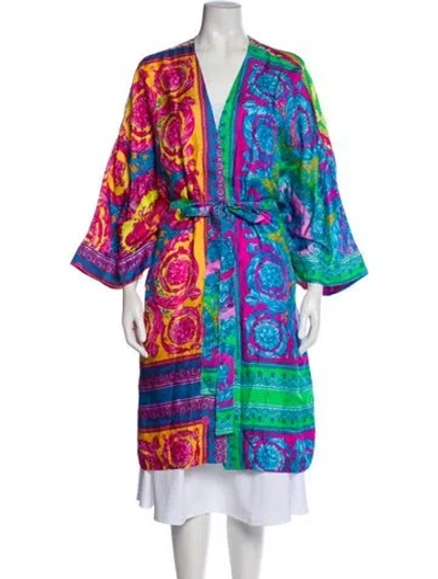 Pre-owned Versace Silk Printed Robe In Pink