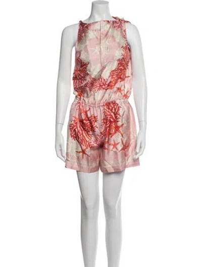 Pre-owned Versace Silk Printed Romper W/ Tags In Pink