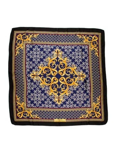 Pre-owned Versace Silk Printed Scarf In Black
