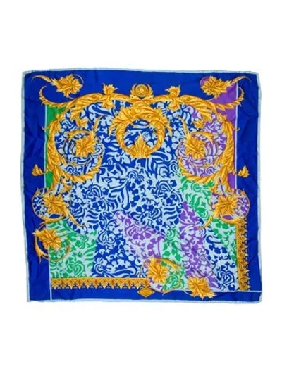 Pre-owned Versace Silk Printed Scarf In Blue