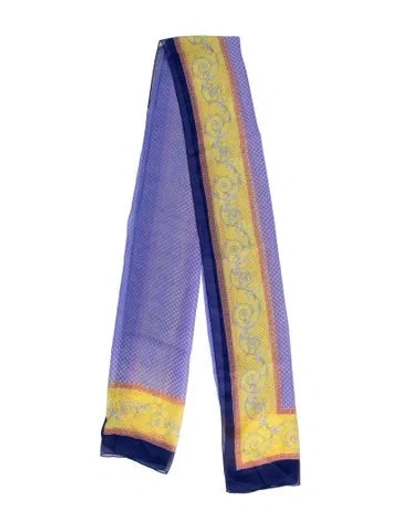 Pre-owned Versace Silk Printed Scarf In Blue