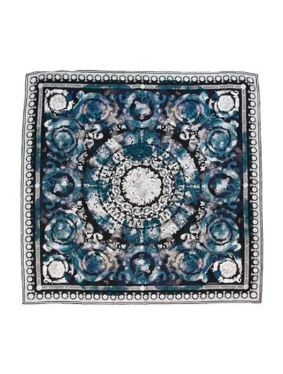 Pre-owned Versace Silk Printed Scarf In Blue